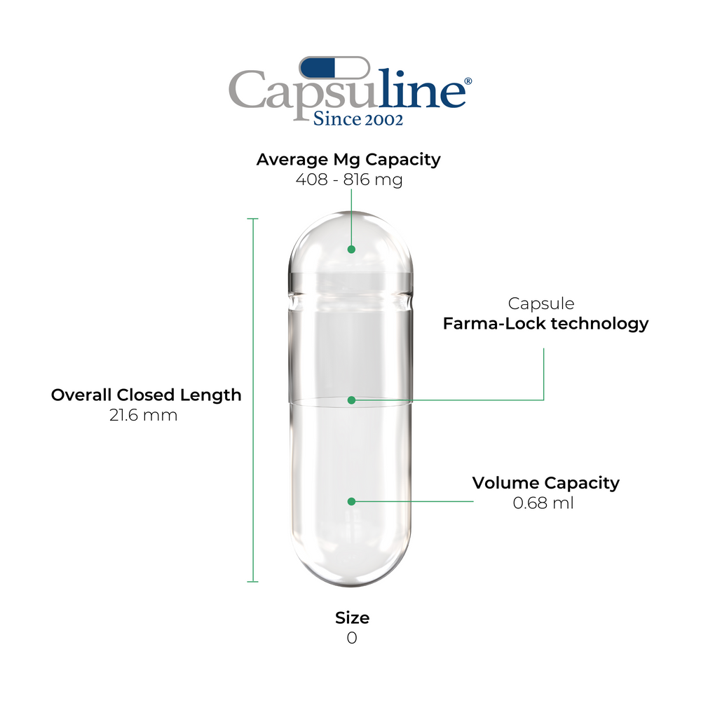 Capsuline Clear Vegetarian Acid Resistant Empty Capsules Size 0 25000 Count - 25000