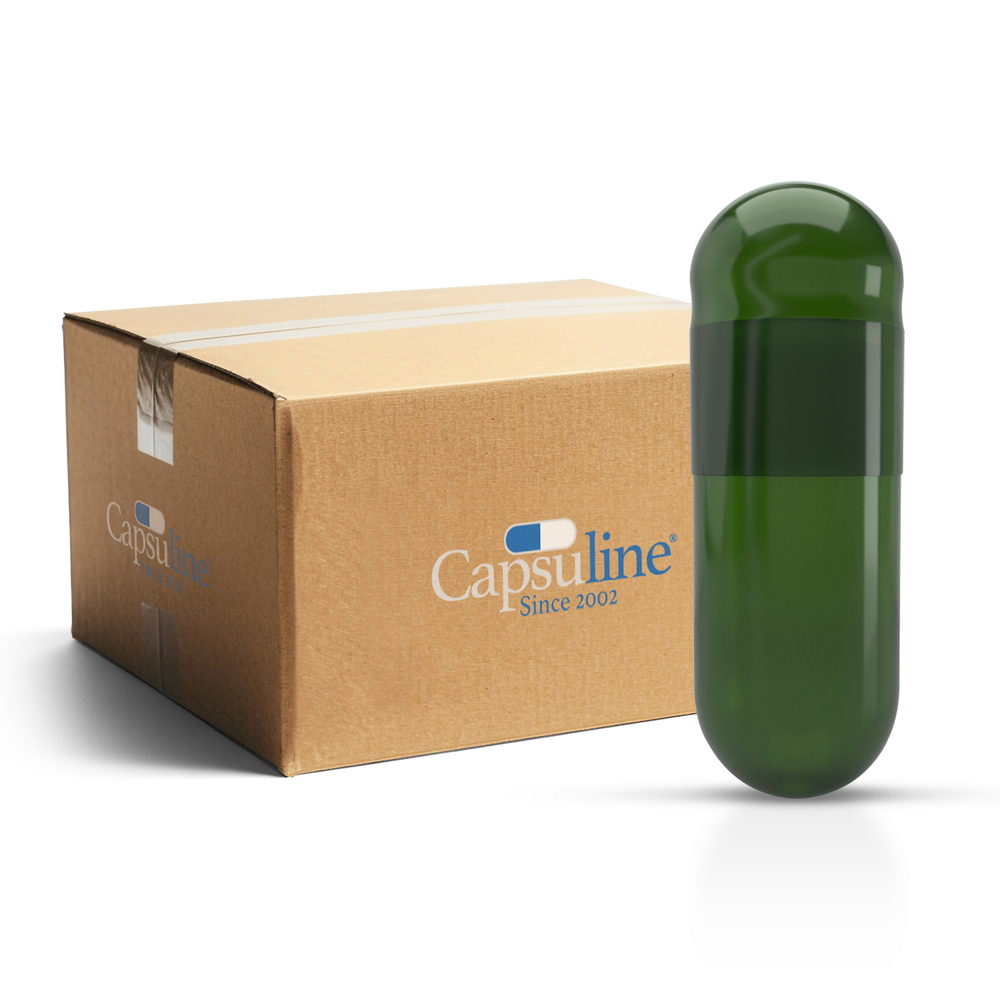Capsuline Chlorophyll Empty Vegetarian Capsules Size 00  - Green/Green  - TiO2-Free (Box of 75,000)