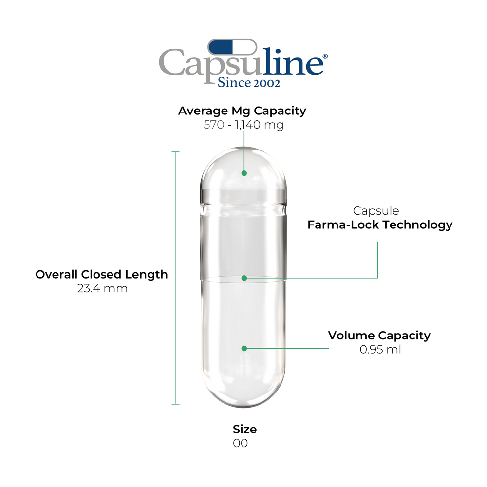 Capsuline Clear Vegetarian Acid Resistant Empty Capsules Size 00 1000 Count - 1000