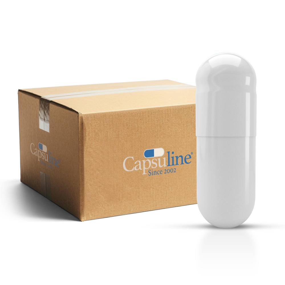 Colored Vegetarian Acid Resistant Empty Capsules Size 1 White/White (Box of 125,000) - White